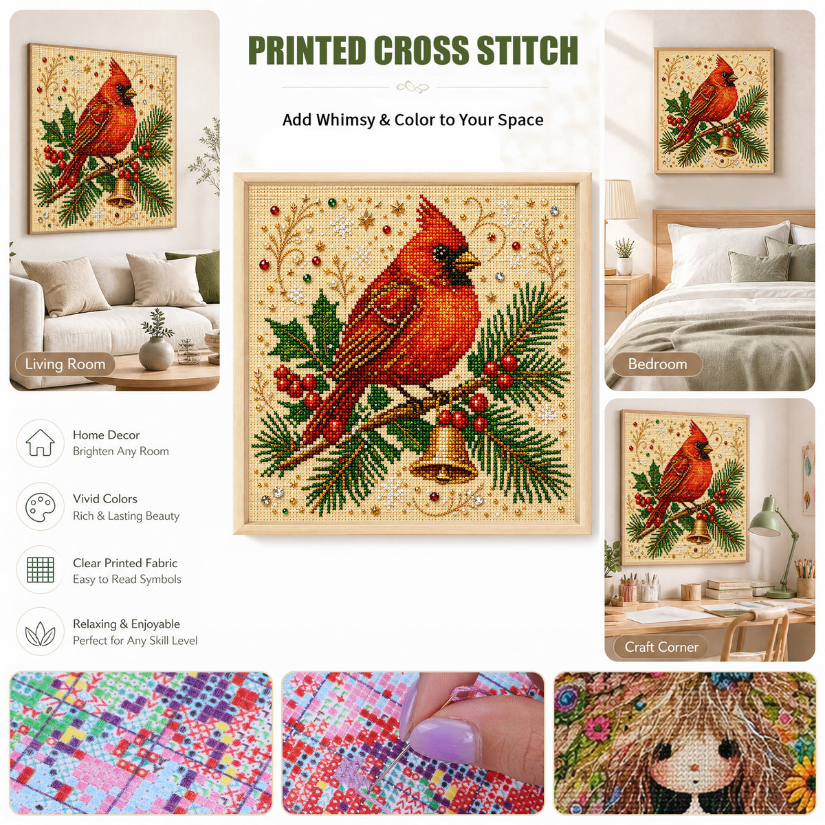 Winterfinken-Vogel – Vollständiges 14CT gestempeltes Kreuzstich-Set 30x30CM – Huacan