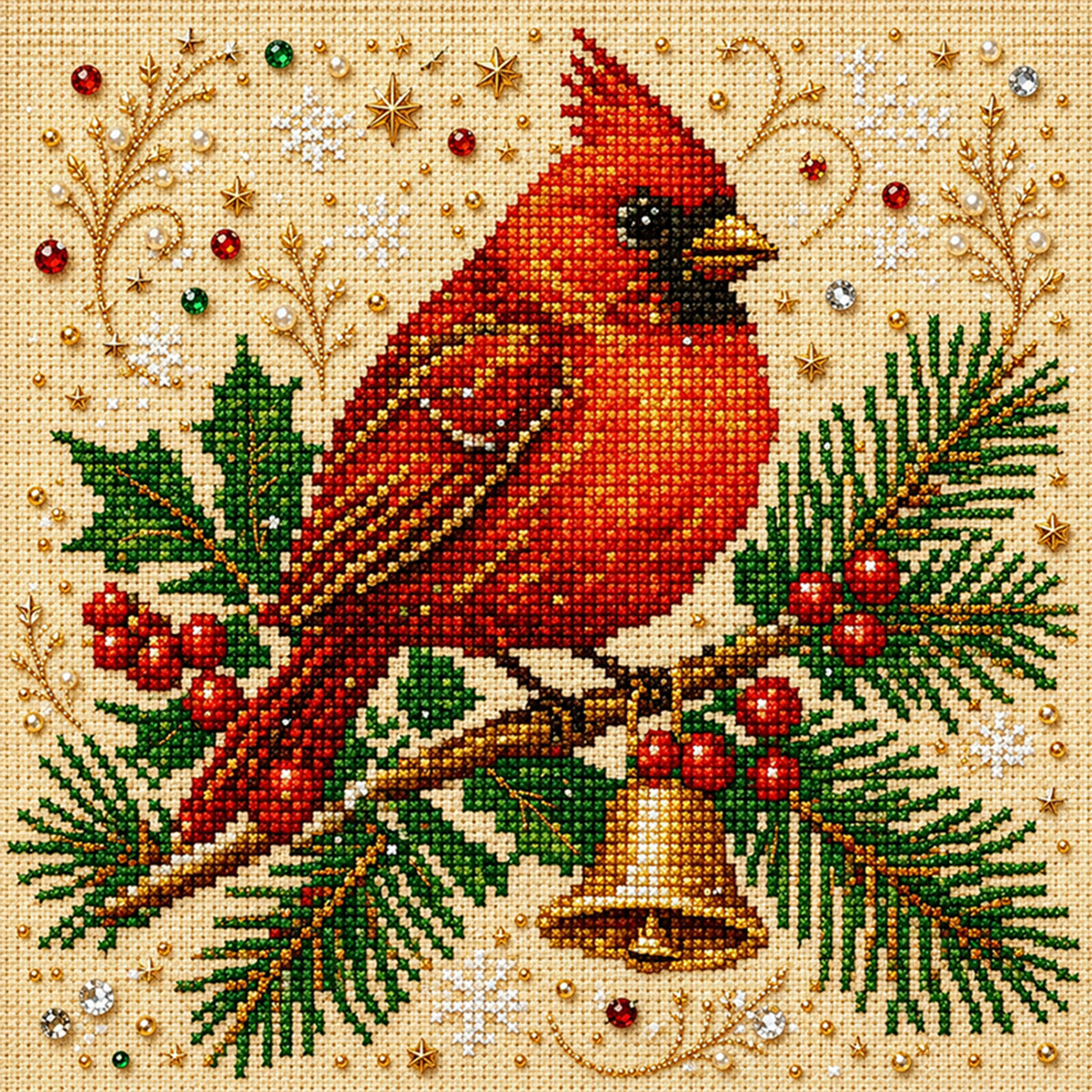 Winterfinken-Vogel – Vollständiges 14CT gestempeltes Kreuzstich-Set 30x30CM – Huacan