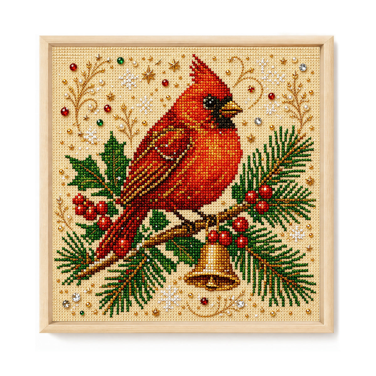 Winterfinken-Vogel – Vollständiges 14CT gestempeltes Kreuzstich-Set 30x30CM – Huacan
