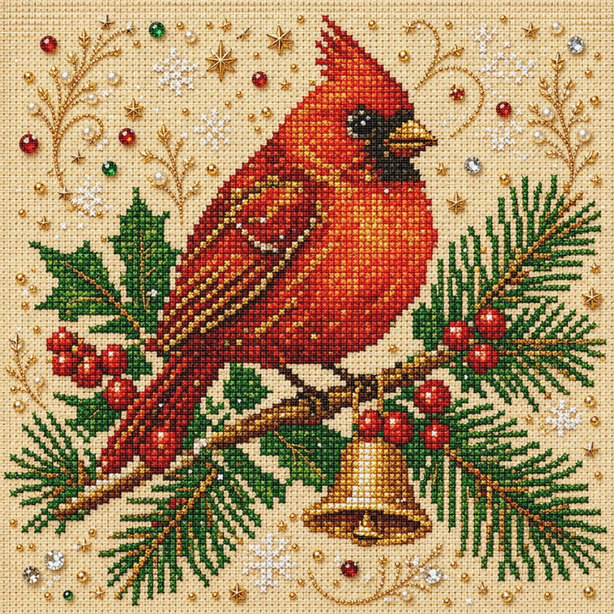 Winterfinken-Vogel – Vollständiges 14CT gestempeltes Kreuzstich-Set 30x30CM – Huacan