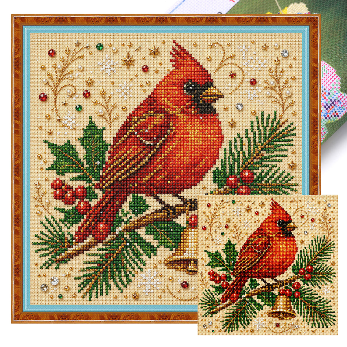 Winterfinken-Vogel – Vollständiges 14CT gestempeltes Kreuzstich-Set 30x30CM – Huacan