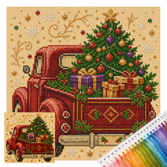 Weihnachts-LKW – Vollständiges 14CT gestanztes Kreuzstich-Set 30x30CM – Huacan
