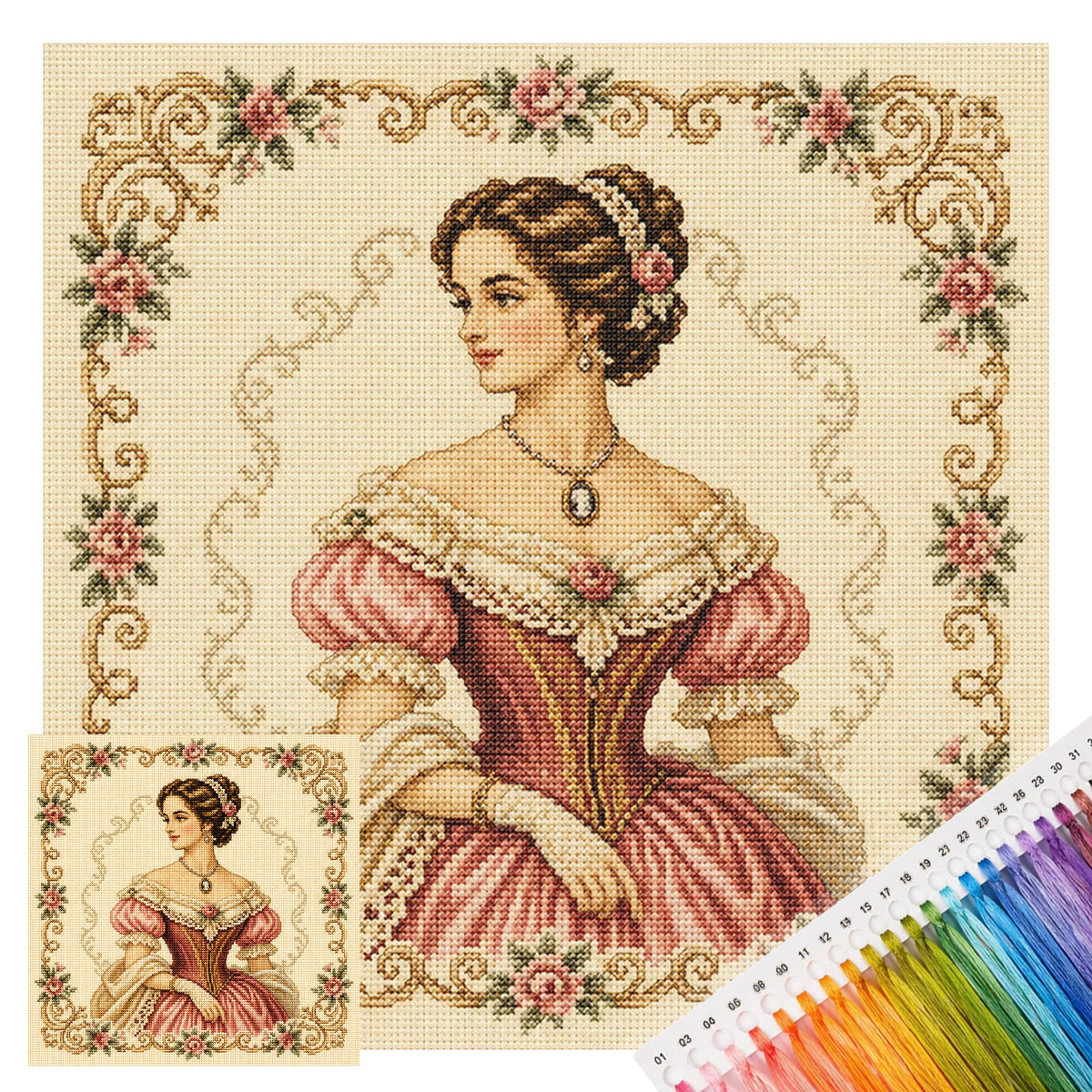 Victorian-Era Girl - Full 14CT Stamped Cross Stitch 40x40CM - Huacan
