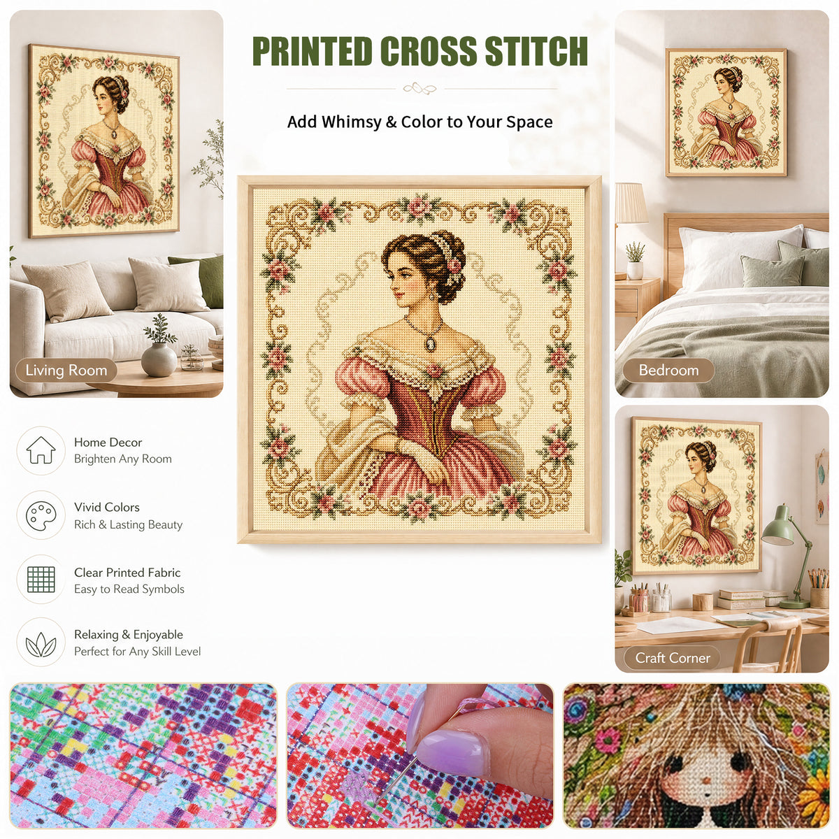 Victorian-Era Girl - Full 14CT Stamped Cross Stitch 40x40CM - Huacan