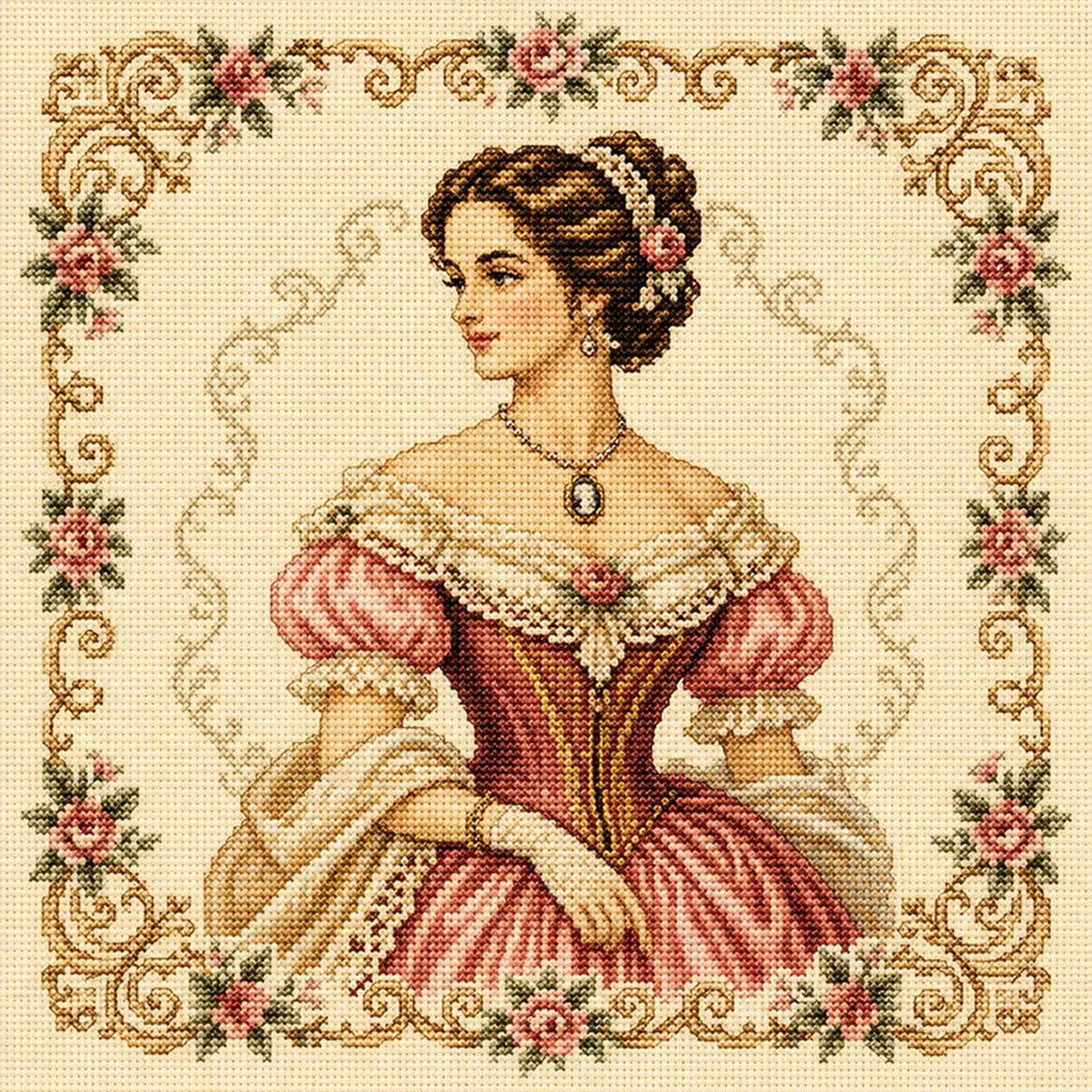 Victorian-Era Girl - Full 14CT Stamped Cross Stitch 40x40CM - Huacan