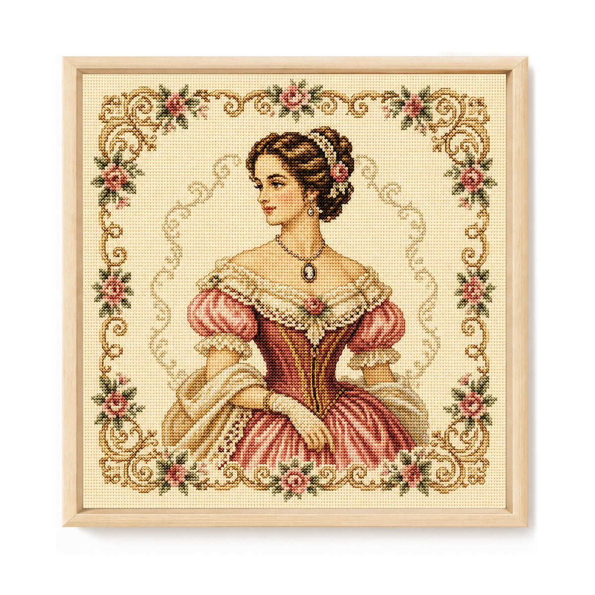 Victorian-Era Girl - Full 14CT Stamped Cross Stitch 40x40CM - Huacan