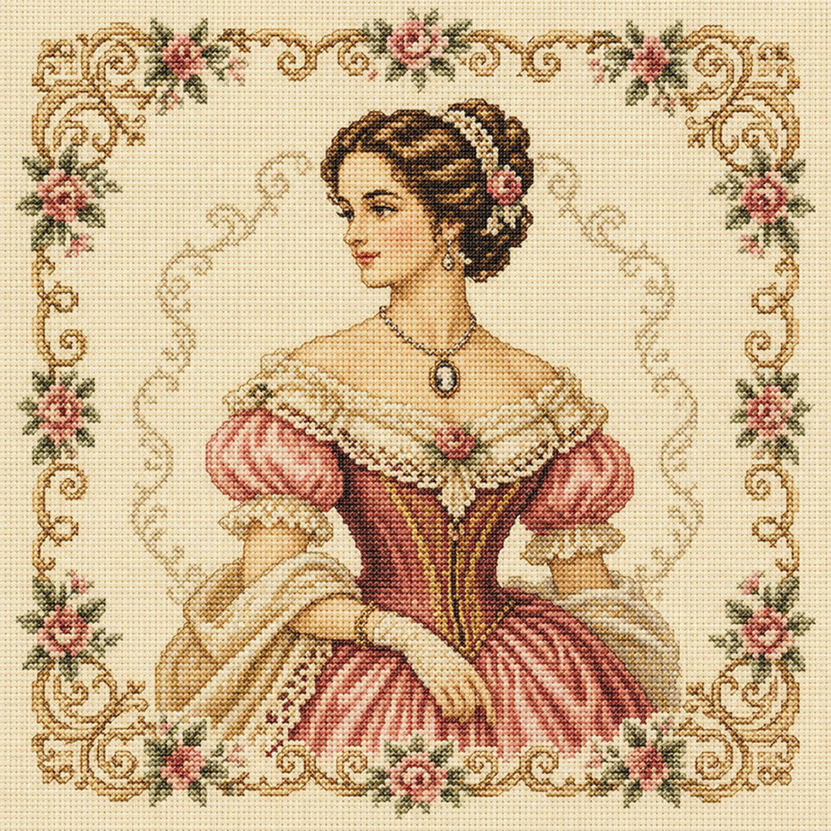 Victorian-Era Girl - Full 14CT Stamped Cross Stitch 40x40CM - Huacan
