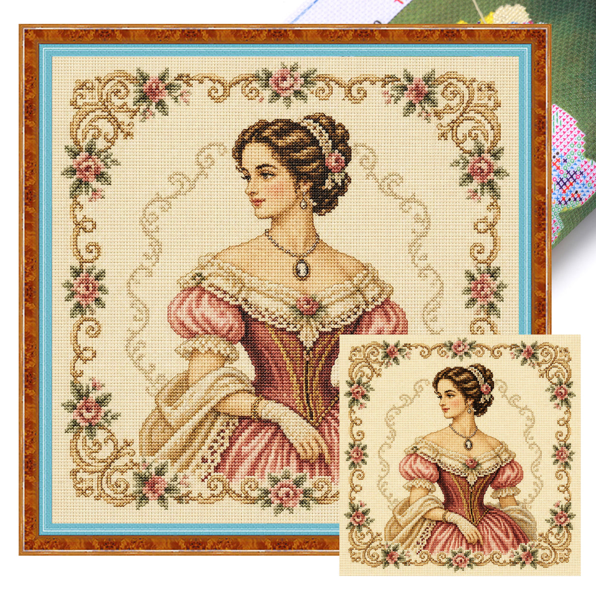 Victorian-Era Girl - Full 14CT Stamped Cross Stitch 40x40CM - Huacan