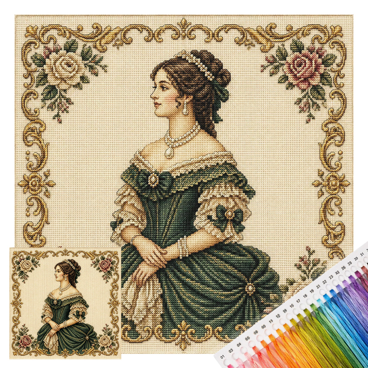 Victorian-Era Girl - Full 14CT Stamped Cross Stitch 40x40CM - Huacan