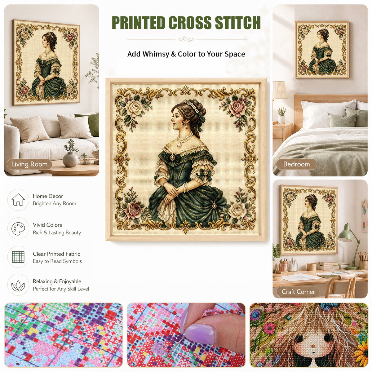 Victorian-Era Girl - Full 14CT Stamped Cross Stitch 40x40CM - Huacan