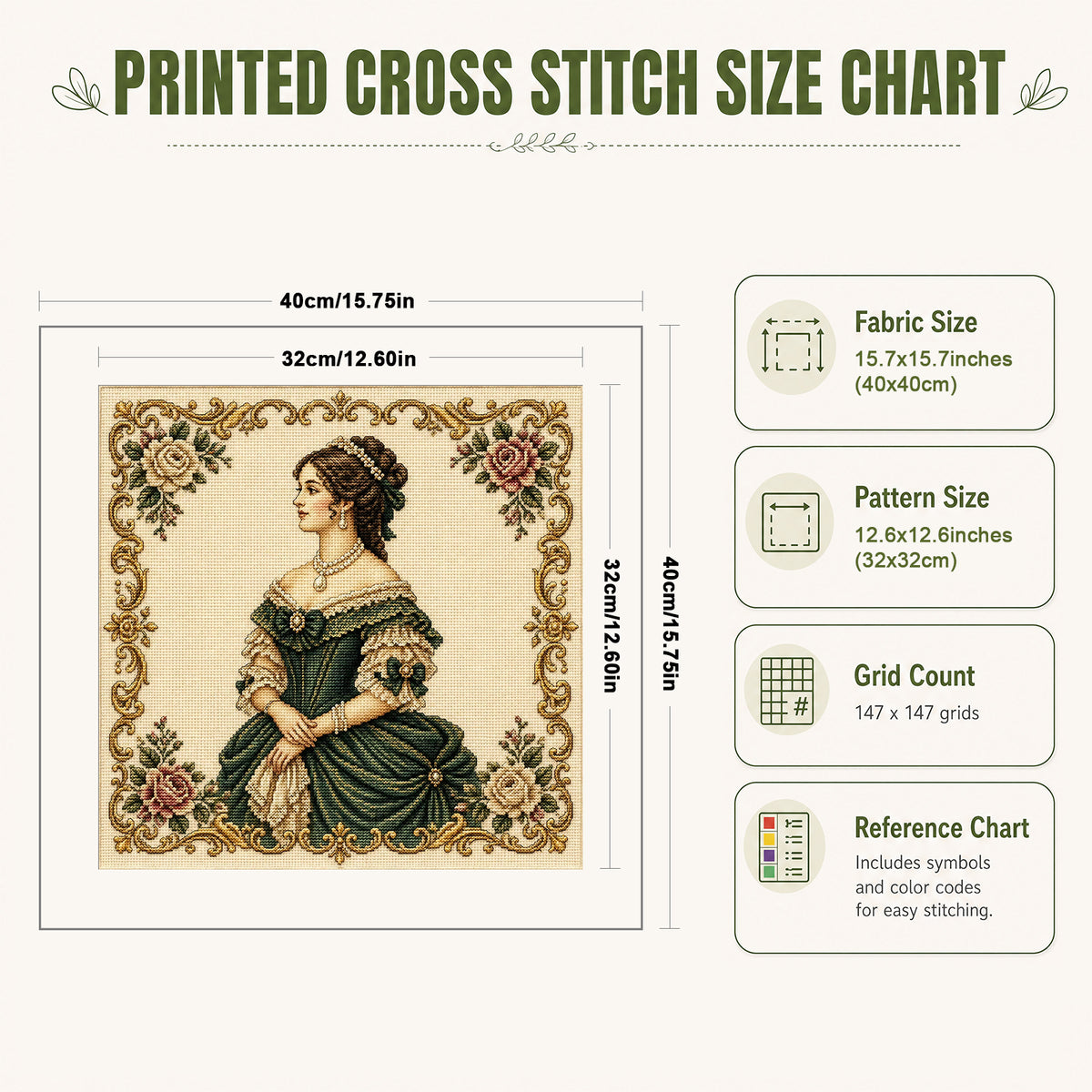 Victorian-Era Girl - Full 14CT Stamped Cross Stitch 40x40CM - Huacan