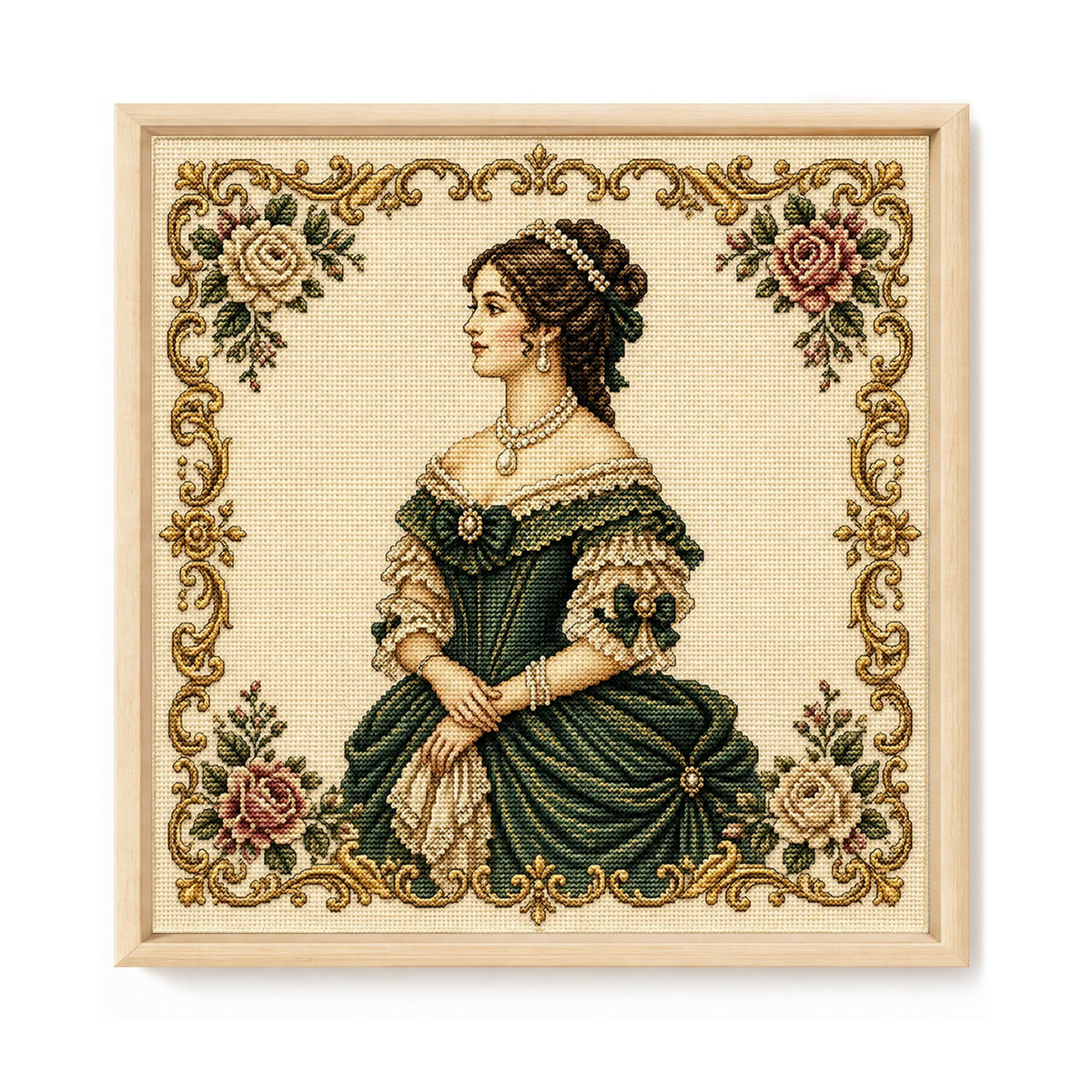 Victorian-Era Girl - Full 14CT Stamped Cross Stitch 40x40CM - Huacan