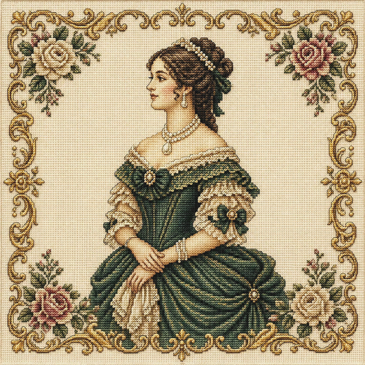 Victorian-Era Girl - Full 14CT Stamped Cross Stitch 40x40CM - Huacan