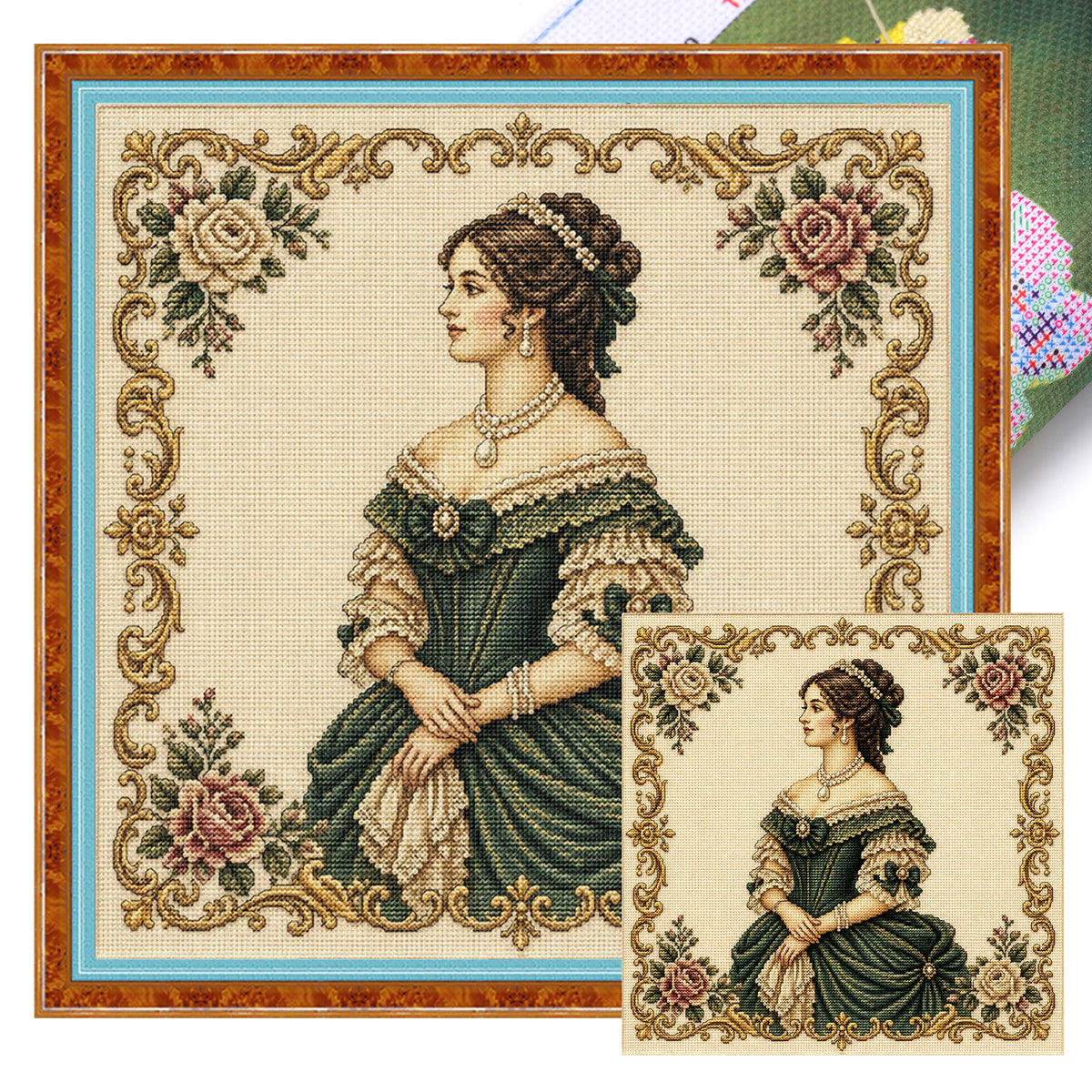 Victorian-Era Girl - Full 14CT Stamped Cross Stitch 40x40CM - Huacan
