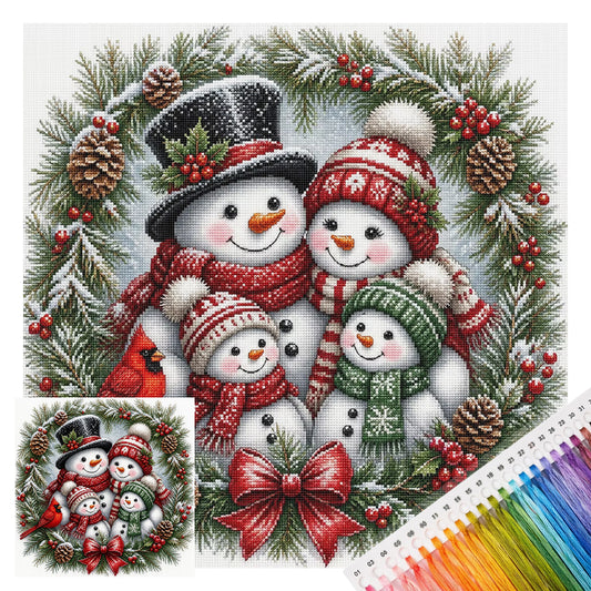 Schneemann - Vollständiges 11CT gestempeltes Kreuzstich-Set 45x45CM - Yishu