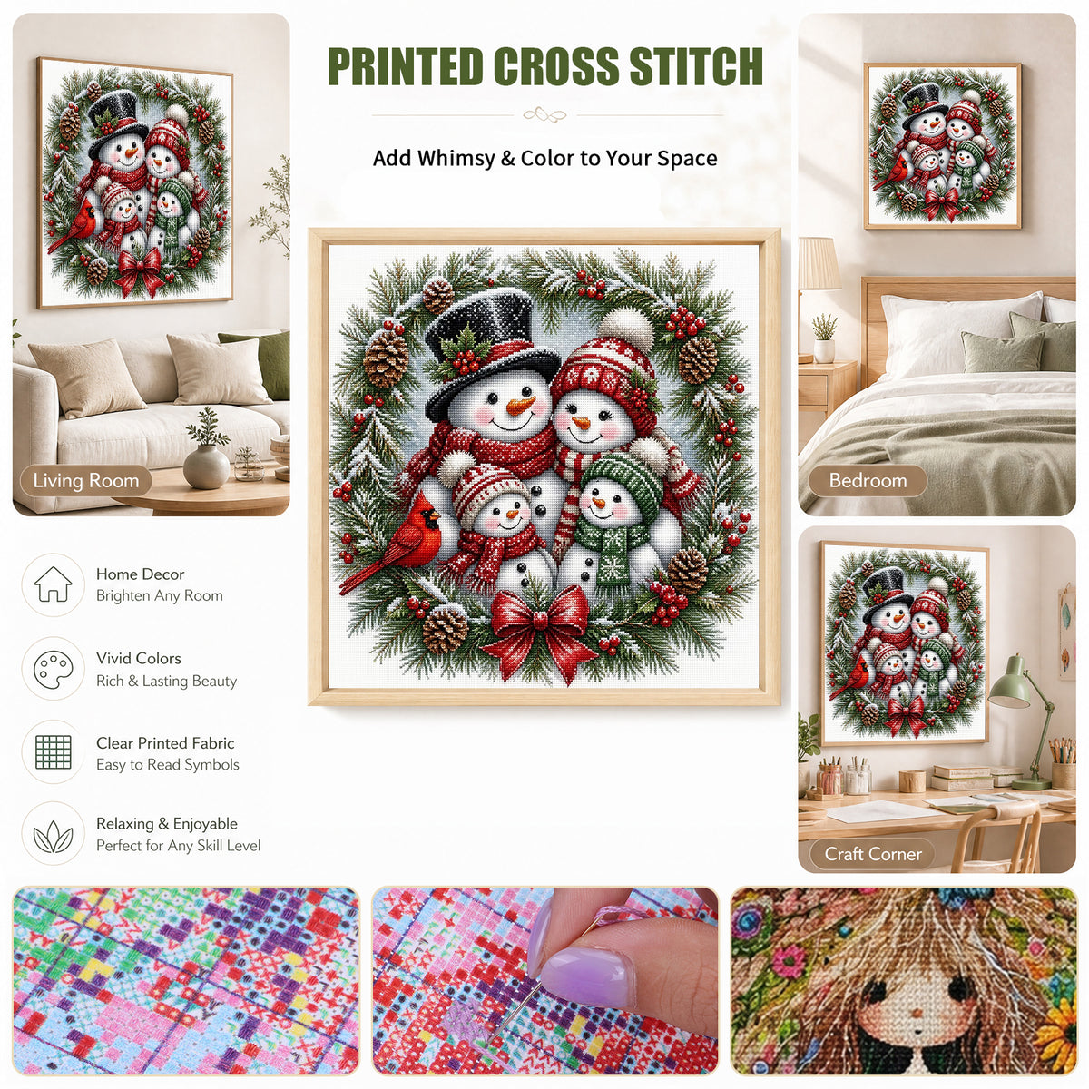 Snowman - Full 11CT Stamped Cross Stitch 45x45CM - Yishu