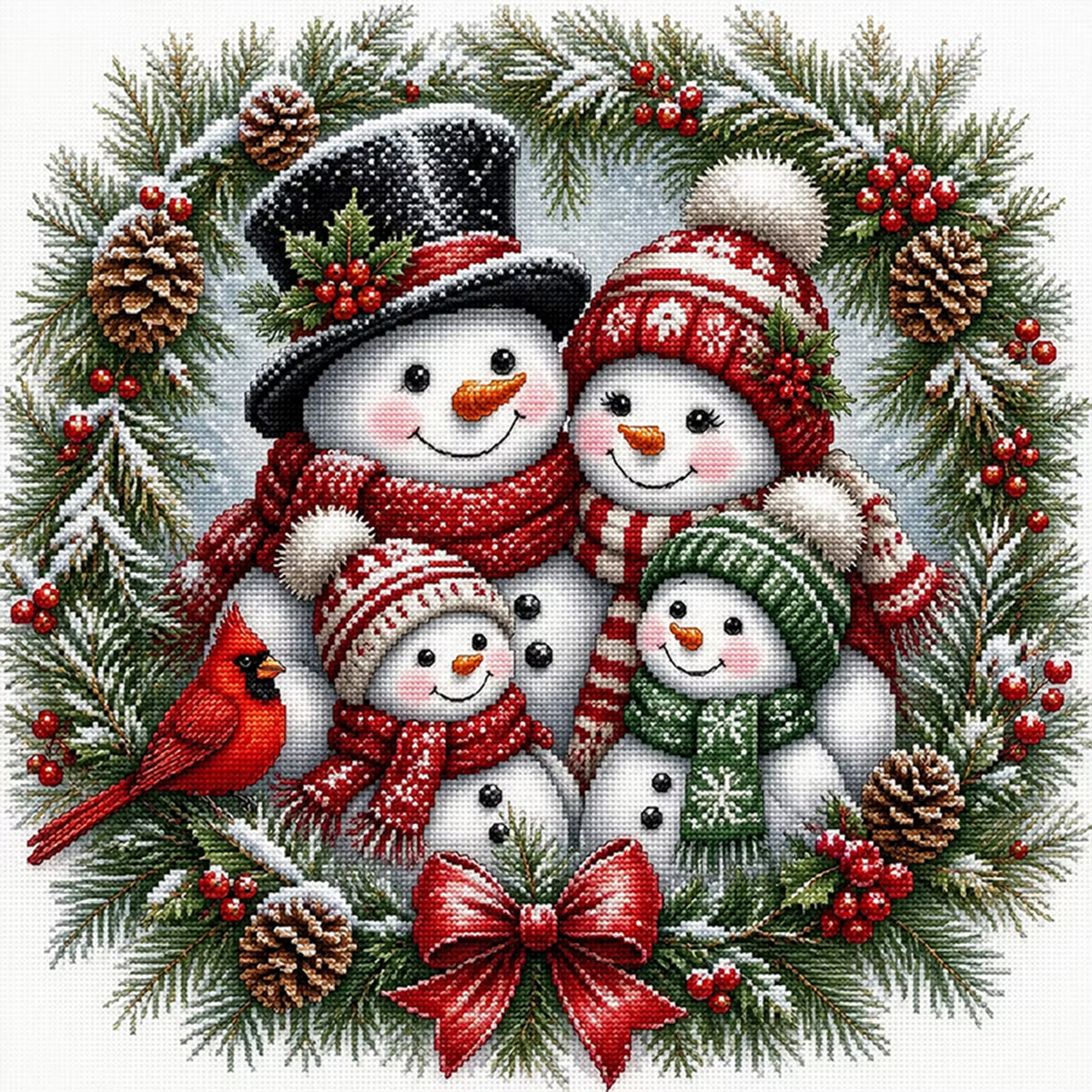 Snowman - Full 11CT Stamped Cross Stitch 45x45CM - Yishu