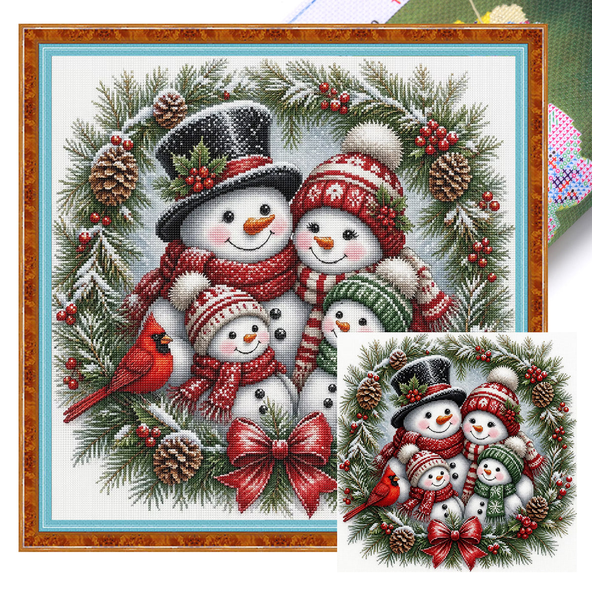 Snowman - Full 11CT Stamped Cross Stitch 45x45CM - Yishu