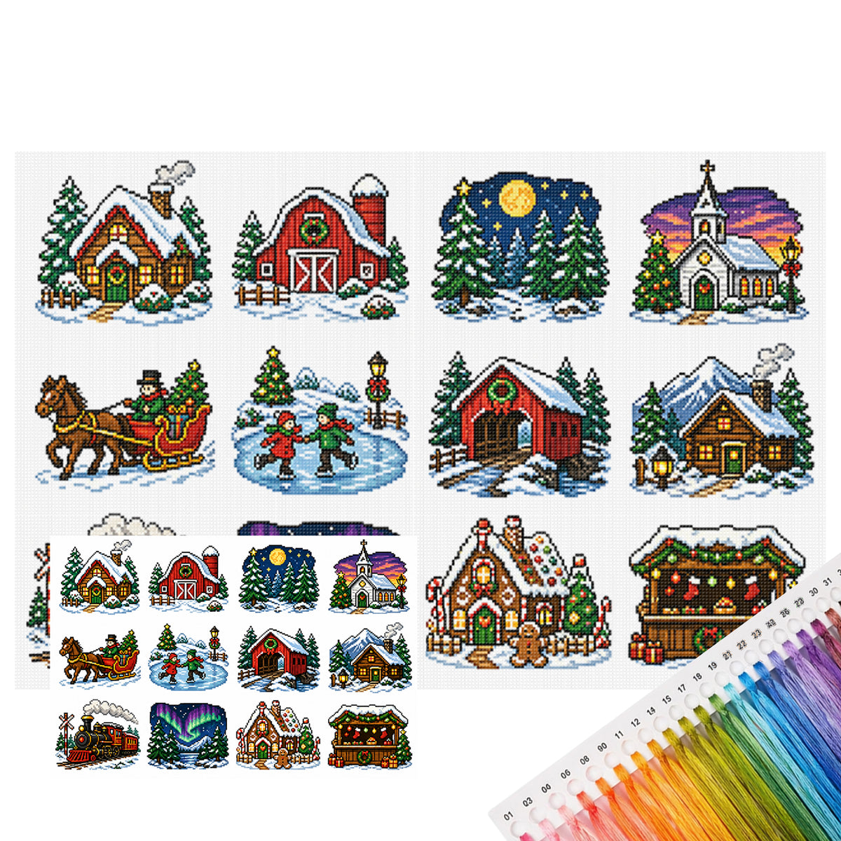 Weihnachtsszenen – Vollständiges 11CT Stempel-Kreuzstich-Set 60x40CM – Huacan