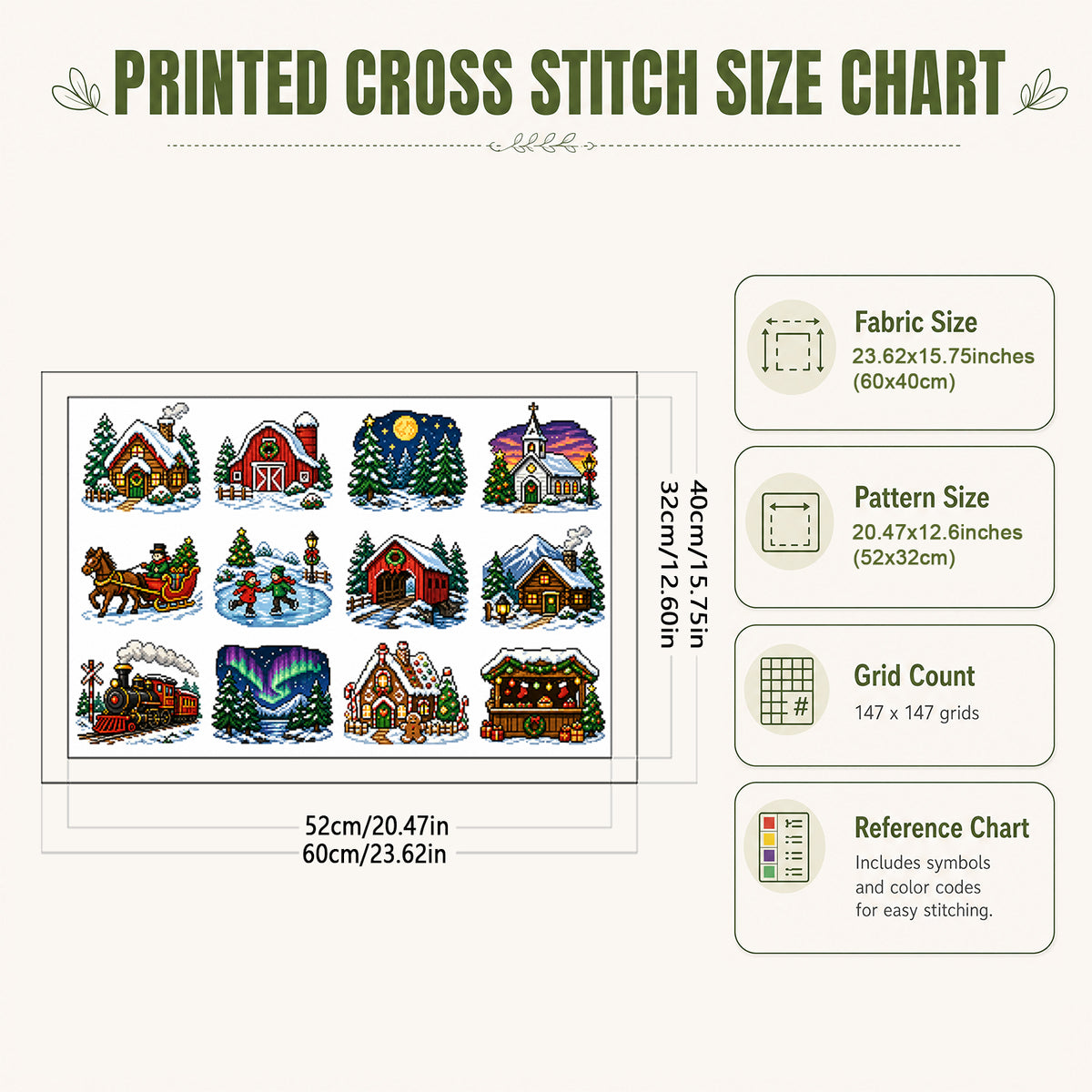 Weihnachtsszenen – Vollständiges 11CT Stempel-Kreuzstich-Set 60x40CM – Huacan