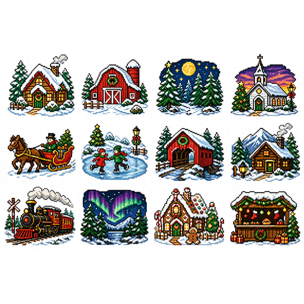 Weihnachtsszenen – Vollständiges 11CT Stempel-Kreuzstich-Set 60x40CM – Huacan