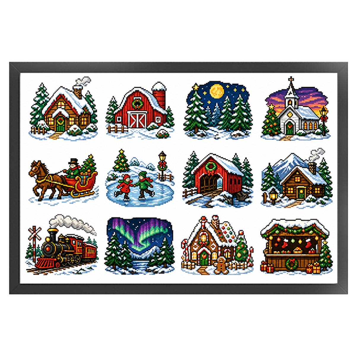 Weihnachtsszenen – Vollständiges 11CT Stempel-Kreuzstich-Set 60x40CM – Huacan