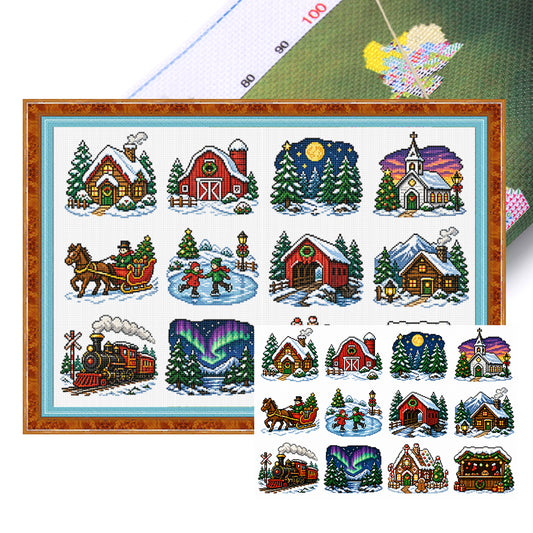 Weihnachtsszenen – Vollständiges 11CT Stempel-Kreuzstich-Set 60x40CM – Huacan