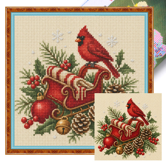 Weihnachtsschlitten – Vollständiges 14CT gestempeltes Kreuzstich-Set 30x30CM – Huacan