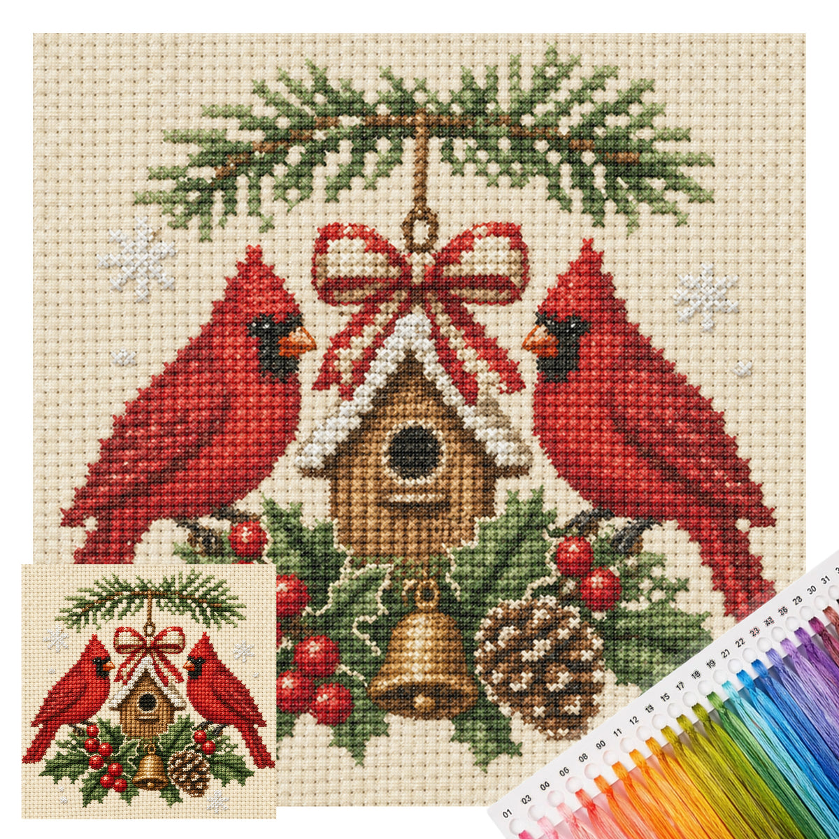 Cardinal Duo – Vollständiges 14CT gestempeltes Kreuzstich-Set 30x30CM – Huacan