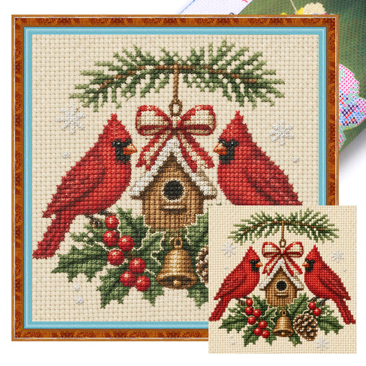 Cardinal Duo - Full 14CT Stamped Cross Stitch 30x30CM - Huacan