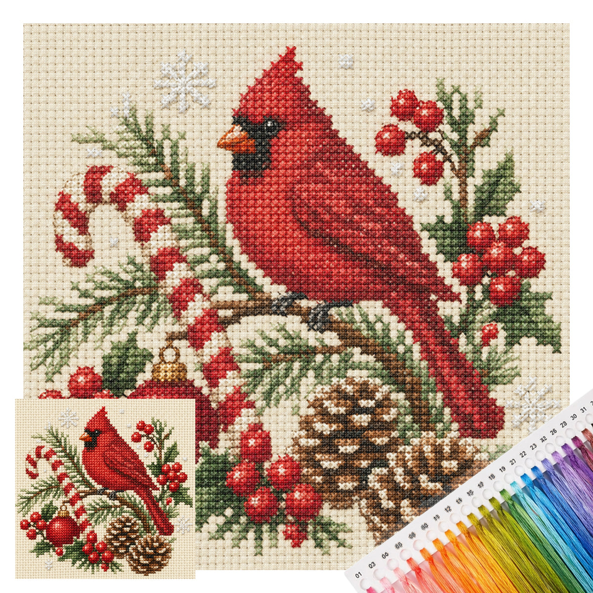 Festive Cane - Full 14CT Stamped Cross Stitch 30x30CM - Huacan