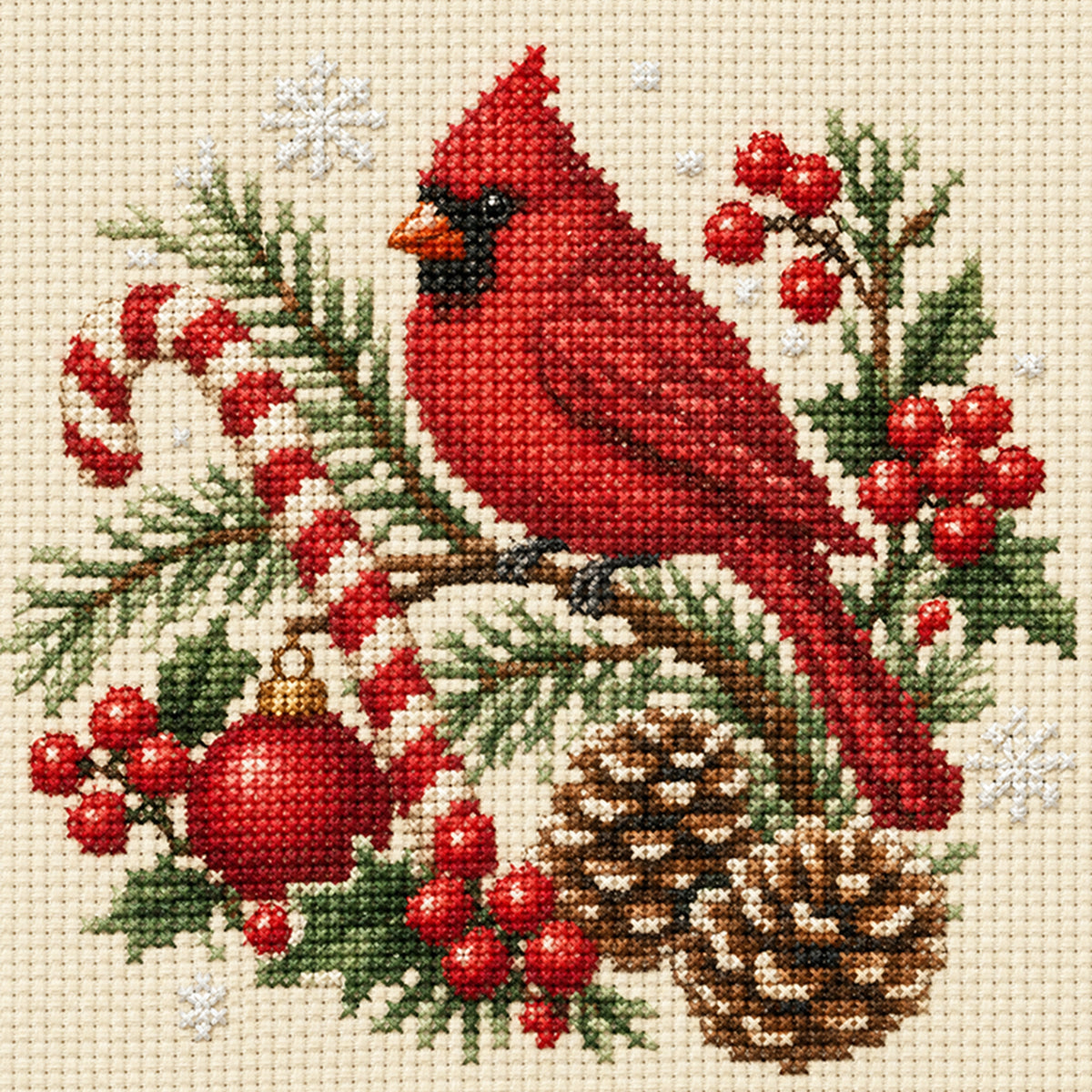 Festive Cane - Full 14CT Stamped Cross Stitch 30x30CM - Huacan