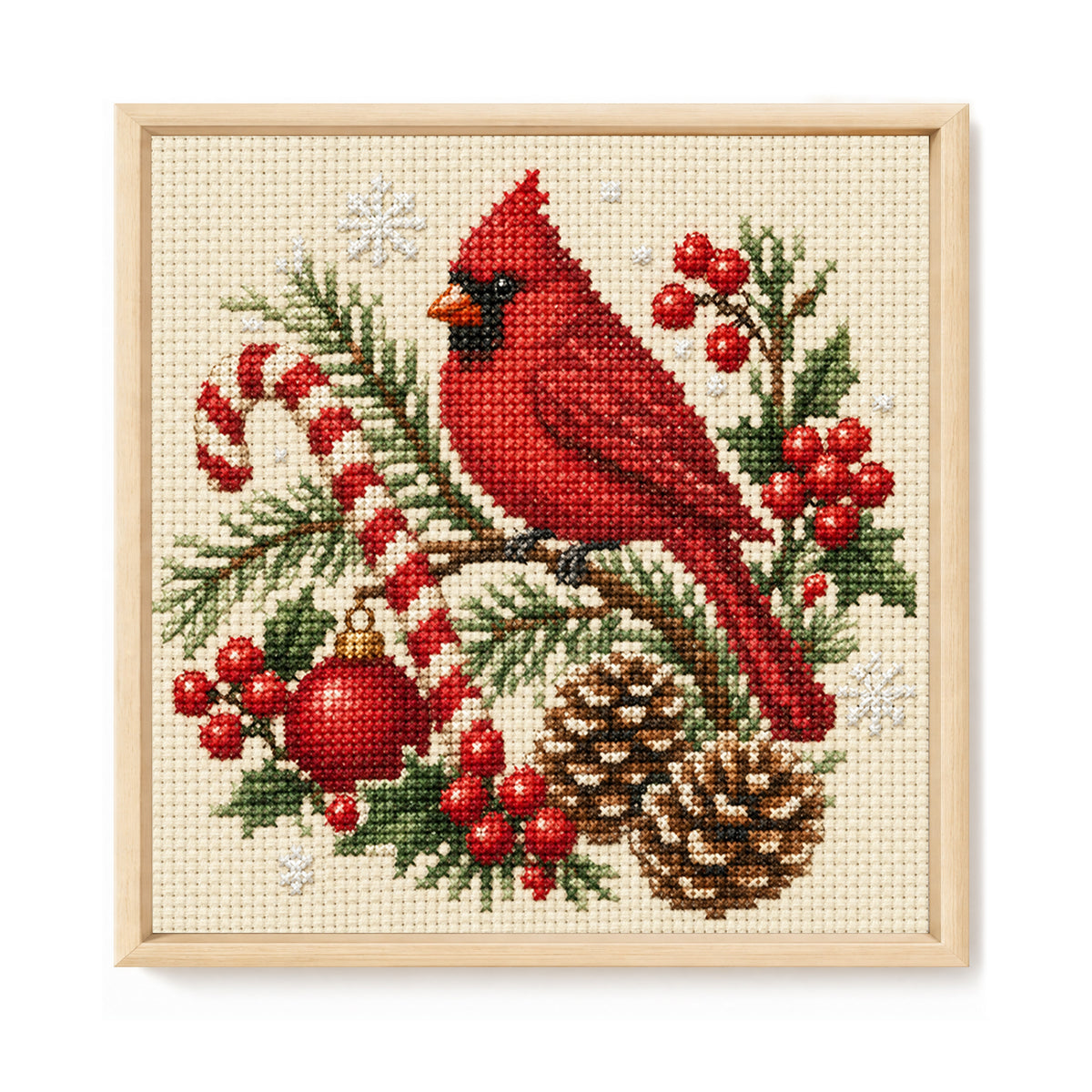 Festive Cane - Full 14CT Stamped Cross Stitch 30x30CM - Huacan