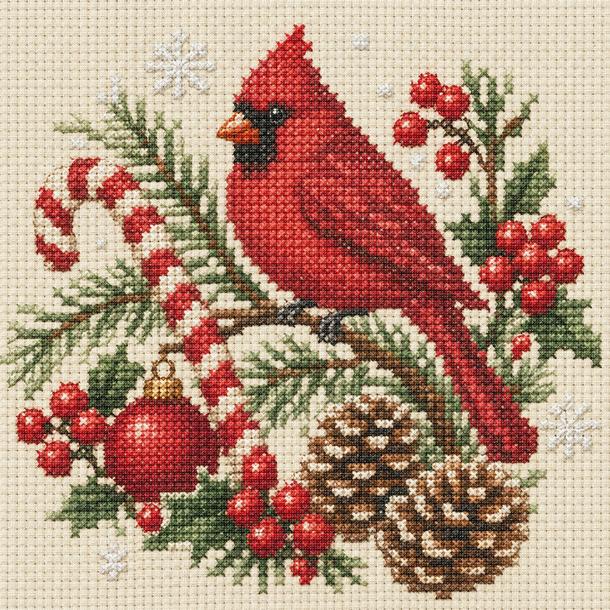 Festive Cane - Full 14CT Stamped Cross Stitch 30x30CM - Huacan