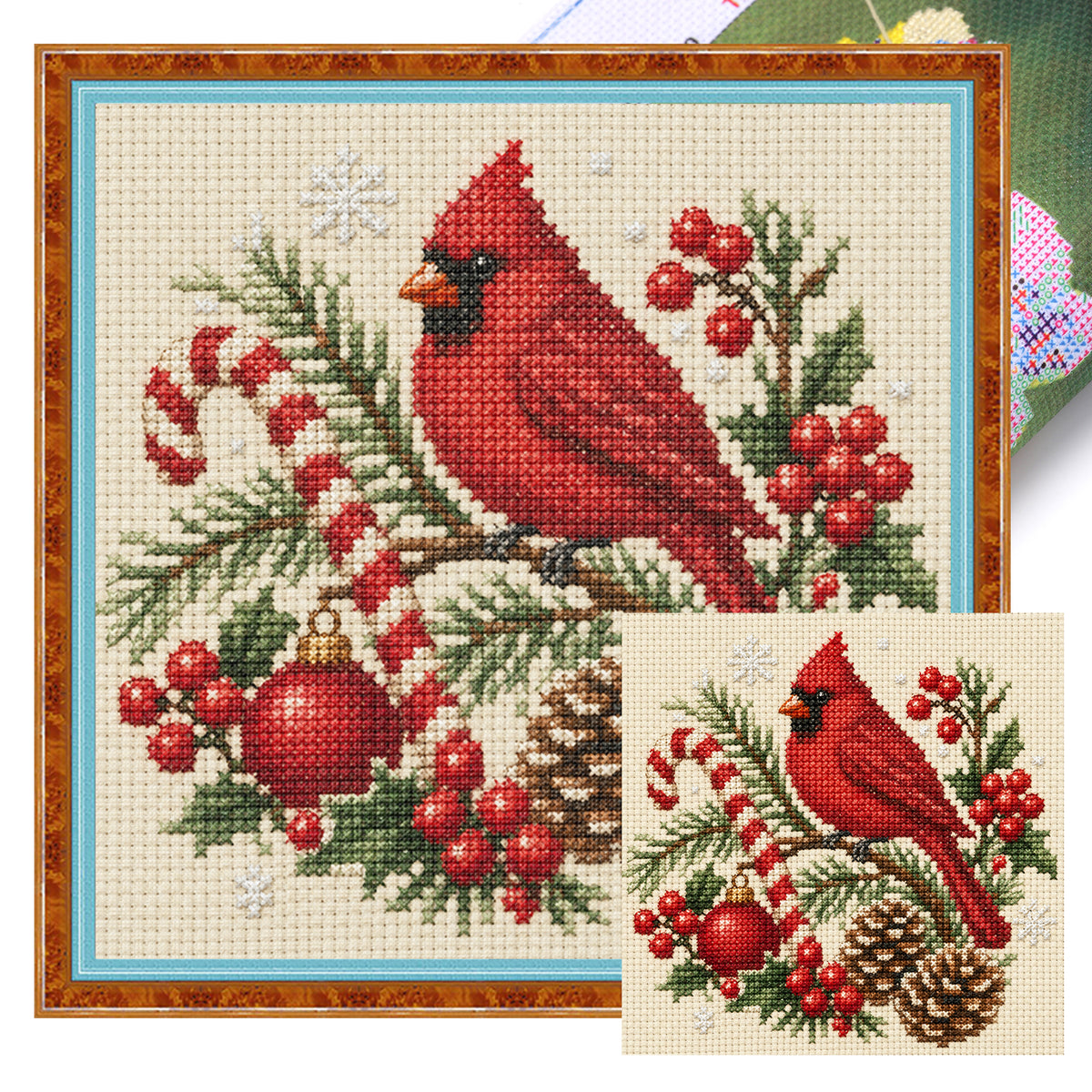 Festive Cane - Full 14CT Stamped Cross Stitch 30x30CM - Huacan