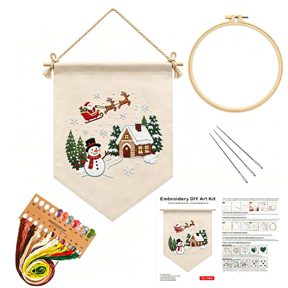 Winter Village - DIY Embroidery Cross Stitch Kit with Pattern Cotton Threads Needles Hoop 35×25.5CM/13.78×10.04in