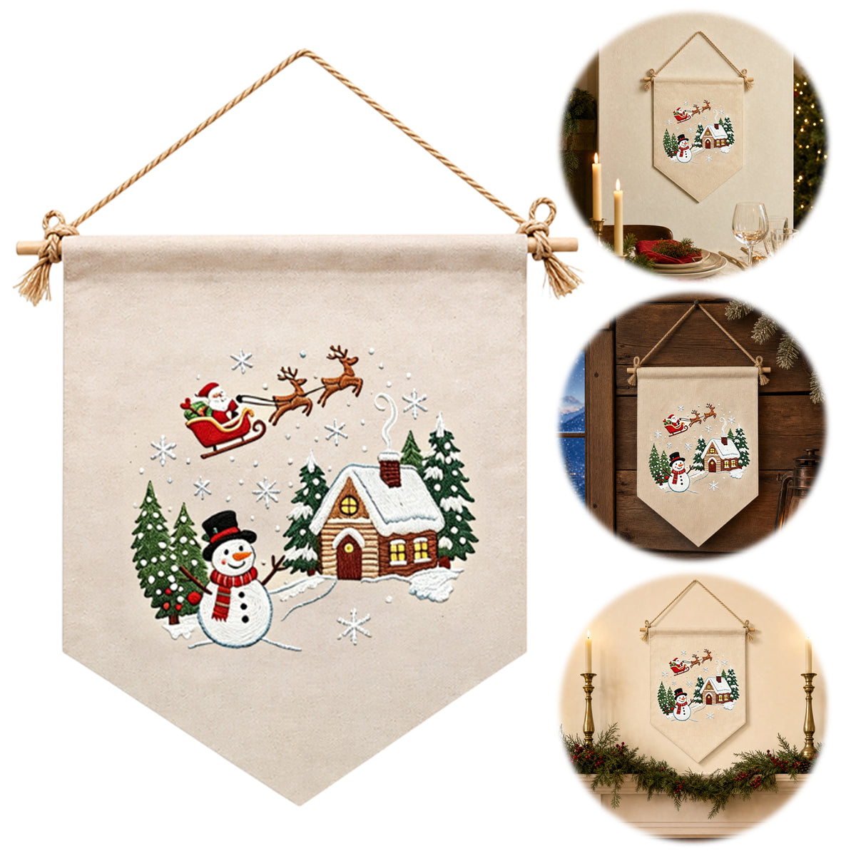 Winter Village - DIY Embroidery Cross Stitch Kit with Pattern Cotton Threads Needles Hoop 35×25.5CM/13.78×10.04in