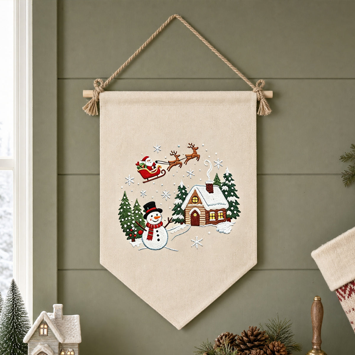 Winter Village - DIY Embroidery Cross Stitch Kit with Pattern Cotton Threads Needles Hoop 35×25.5CM/13.78×10.04in