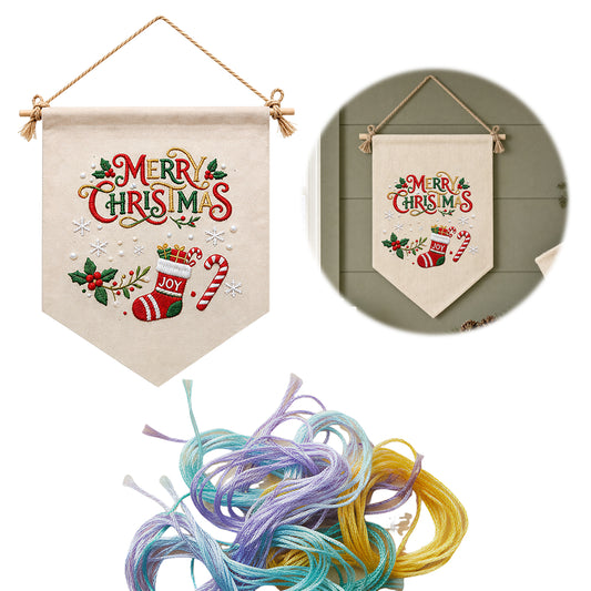 Festliche Grüße – DIY-Stickset Kreuzstich mit Vorlage, Baumwollgarnen, Nadeln und Stickrahmen, 35 × 25,5 cm / 13,78 × 10,04 Zoll