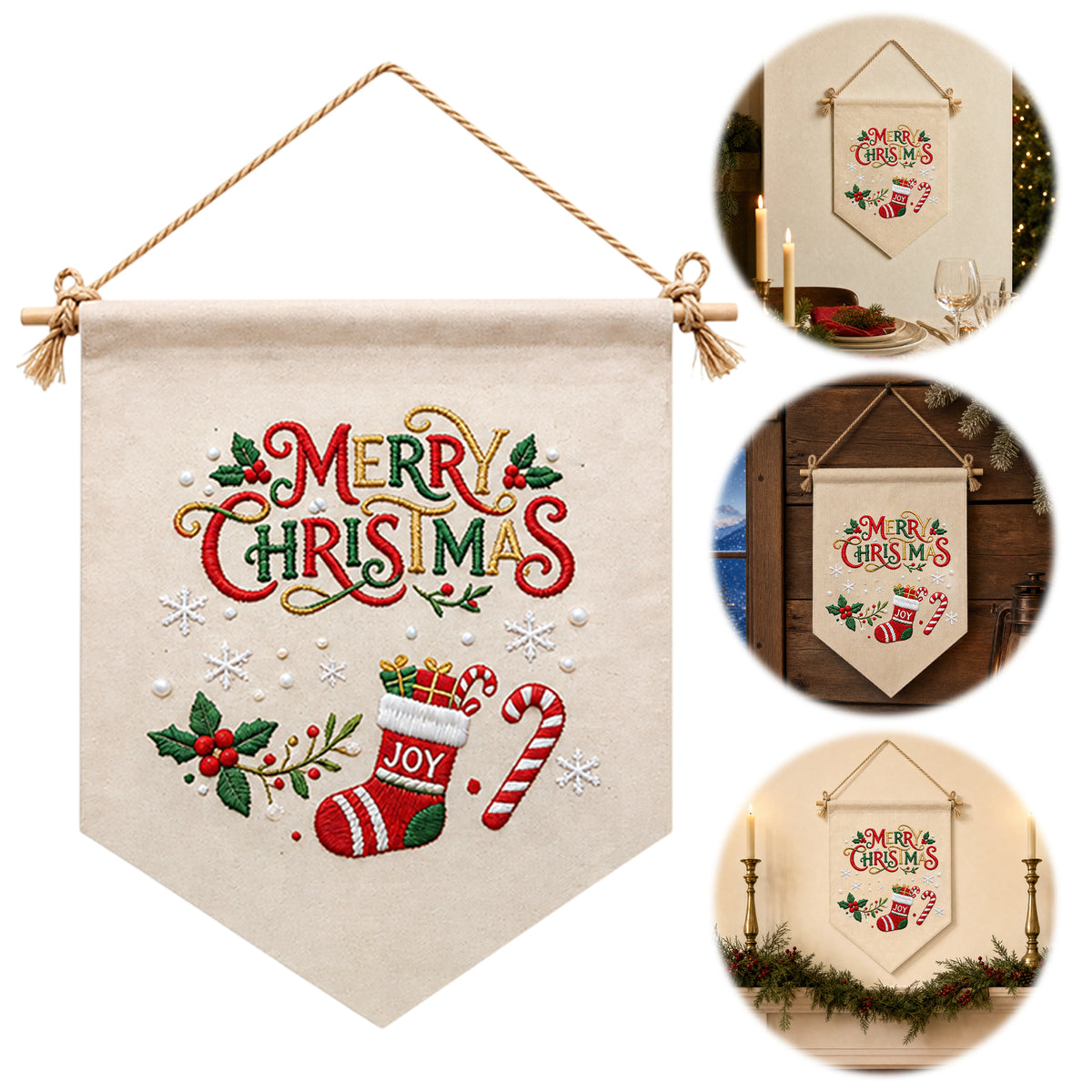 Festive Greetings - DIY Embroidery Cross Stitch Kit with Pattern Cotton Threads Needles Hoop 35×25.5CM/13.78×10.04in