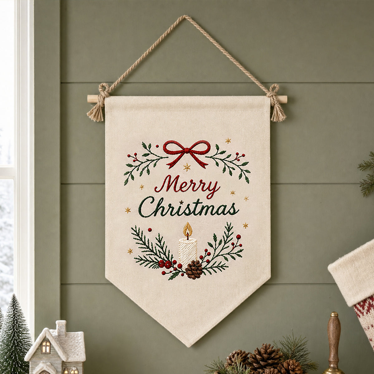 Candle Noel - DIY Embroidery Cross Stitch Kit with Pattern Cotton Threads Needles Hoop 35×25.5CM/13.78×10.04in
