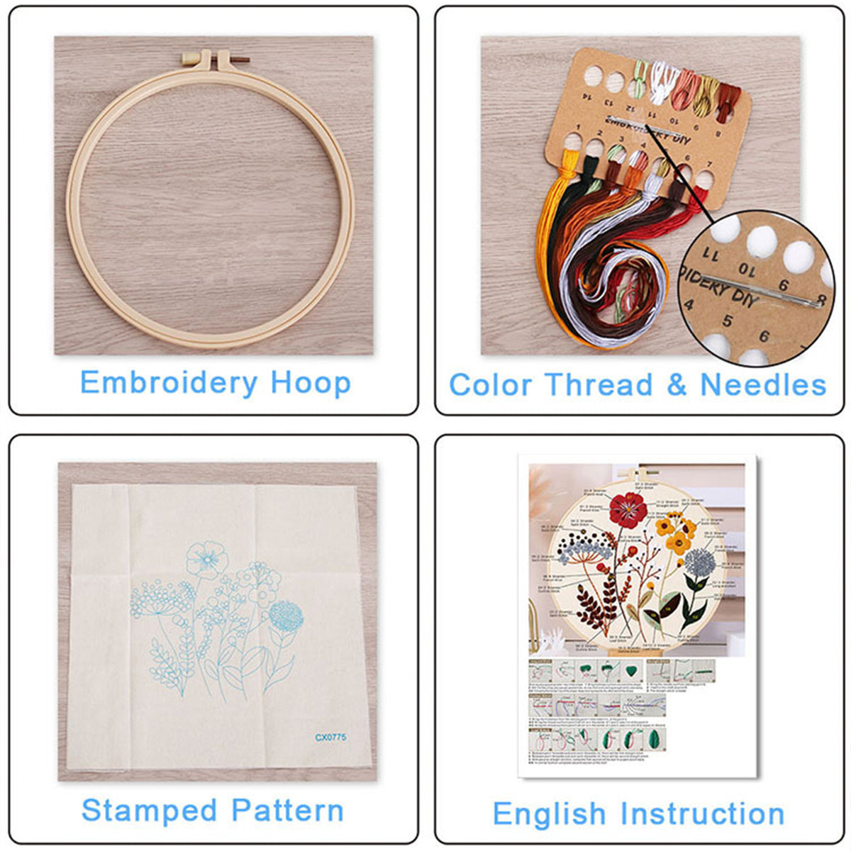 Candle Noel - DIY Embroidery Cross Stitch Kit with Pattern Cotton Threads Needles Hoop 35×25.5CM/13.78×10.04in