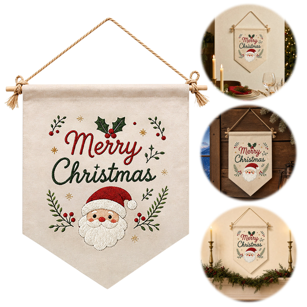 Santa Portrait - DIY Embroidery Cross Stitch Kit with Pattern Cotton Threads Needles Hoop 35×25.5CM/13.78×10.04in