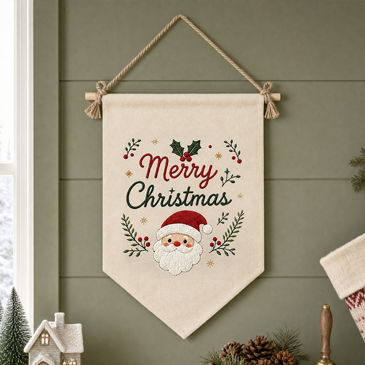 Santa Portrait - DIY Embroidery Cross Stitch Kit with Pattern Cotton Threads Needles Hoop 35×25.5CM/13.78×10.04in