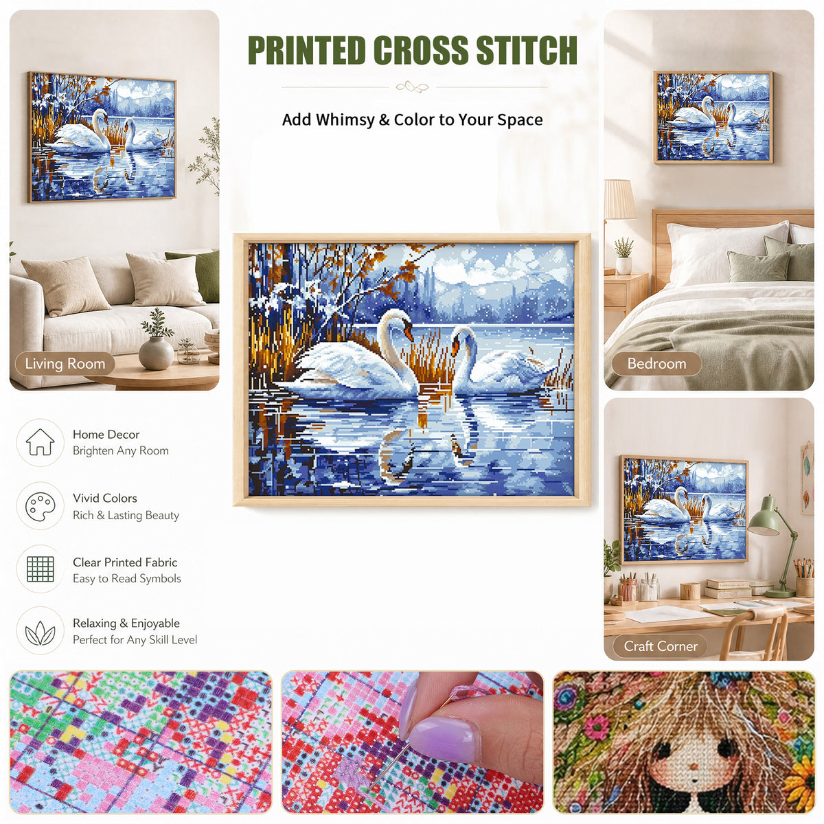 Swan - Full 14CT Stamped Cross Stitch 54x44CM - Cherish