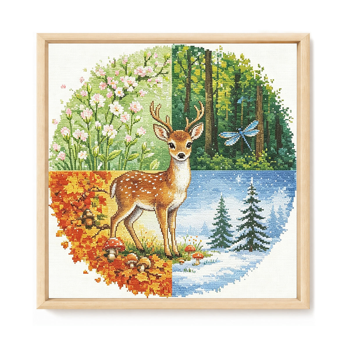 Hirsch-Jahreszeiten – Vollständiges 11CT gestempeltes Kreuzstich-Set 45x45 cm – Huacan
