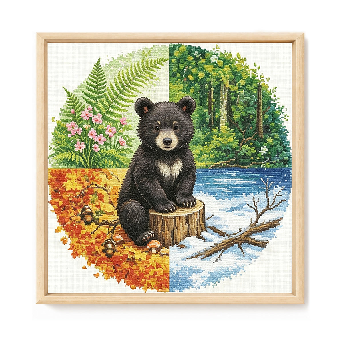 Bären-Jahreszeiten – Vollständiges 11CT gestempeltes Kreuzstich-Set 45x45CM – Huacan