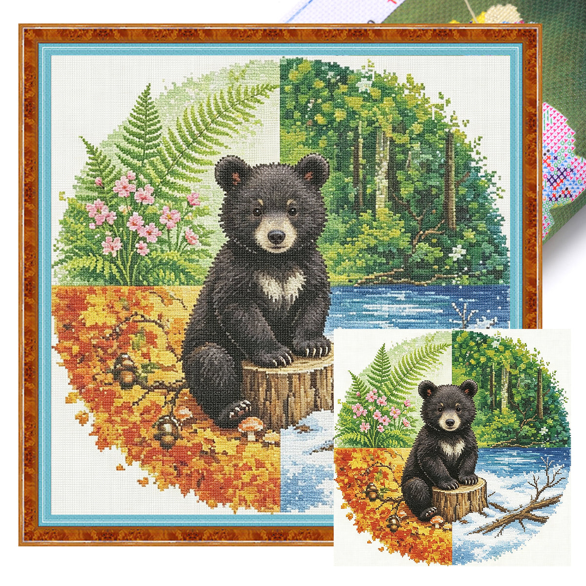 Bären-Jahreszeiten – Vollständiges 11CT gestempeltes Kreuzstich-Set 45x45CM – Huacan