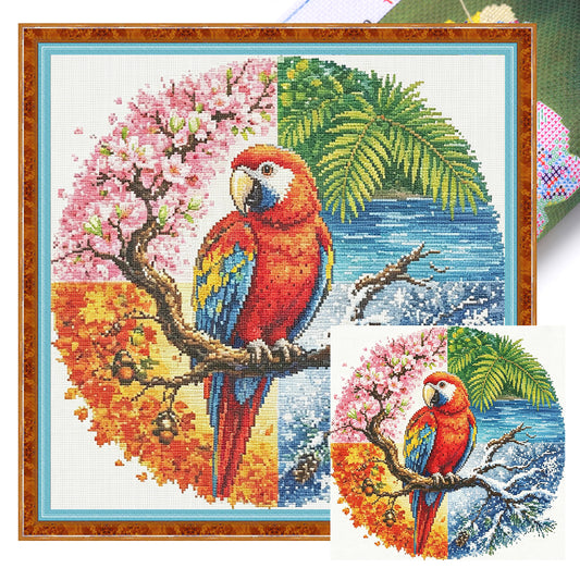 Parrot Seasons - Vollständiges 11CT gestempeltes Kreuzstich-Set 45x45CM - Huacan