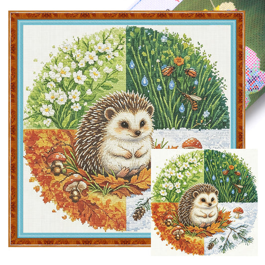 Igel-Jahreszeiten – Vollständiges 11CT gestempeltes Kreuzstich-Set 45x45 cm – Huacan